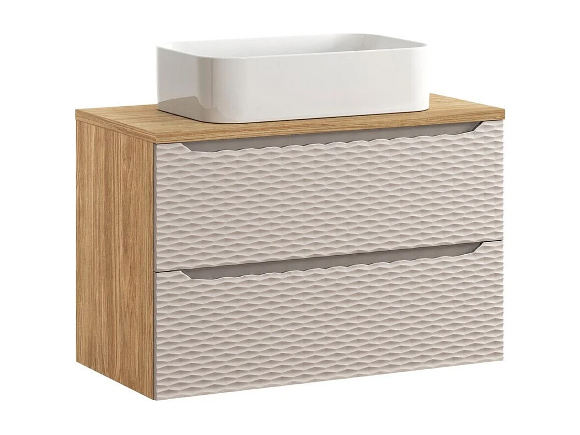 Badkamerset YOKA beige: onderkast met lades 90 cm + blad voor wastafel + opzetwastafel