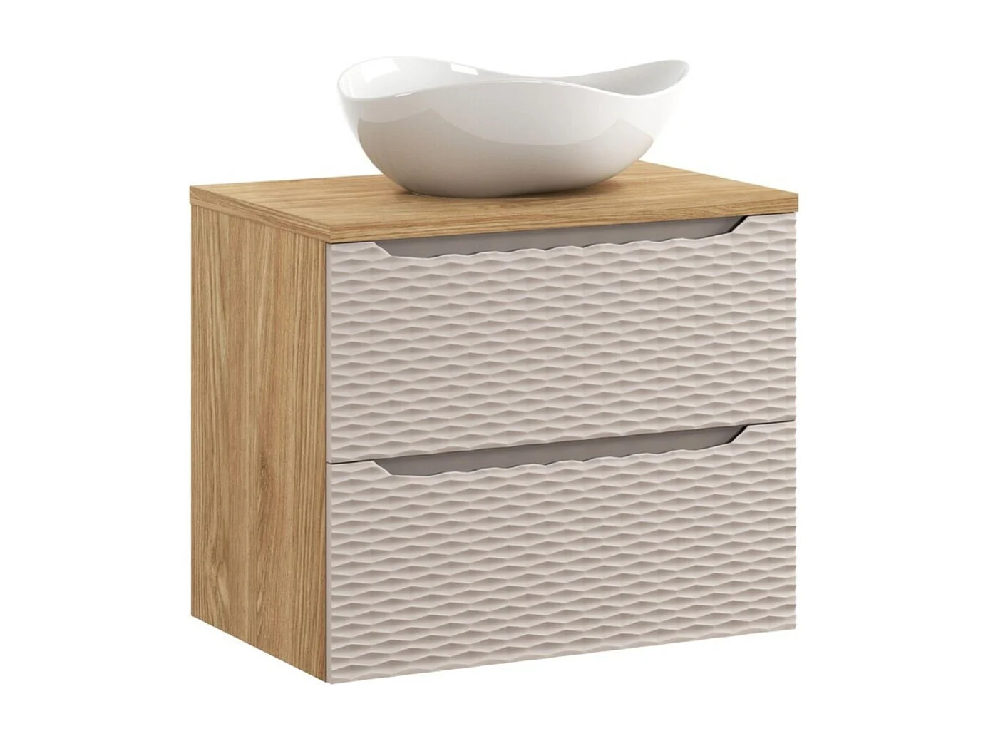 Badkamerset YOKA beige: onderkast met laden 70 cm + blad voor wastafel + opzetwastafel