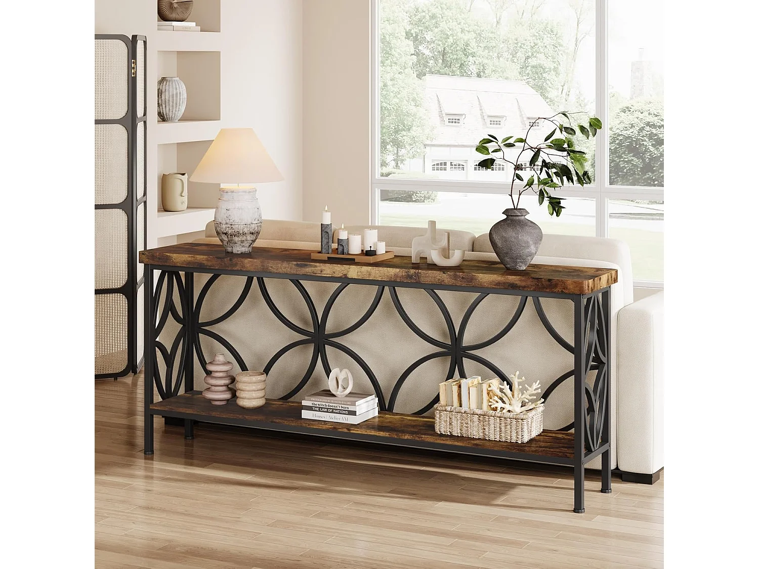 160cm smalle salontafel - lange industriële salontafel achter de bank