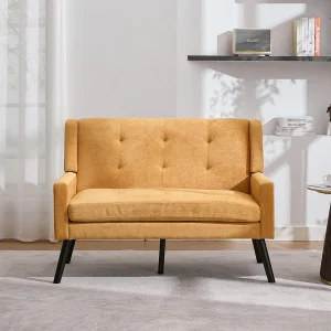 2-zitsbank in gele stof – Antislip houten poten – Voor woonkamer, slaapkamer en kantoor