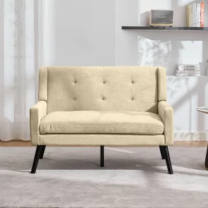 2-zitsbank in beige stof – Antislip houten poten – Voor woonkamer, slaapkamer en kantoor