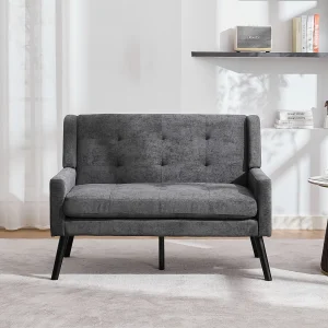 2-zitsbank in donkergrijze stof – Antislip houten poten – Voor woonkamer, slaapkamer en kantoor
