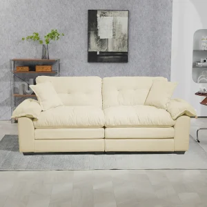 2-zitsbank met dubbellaagse kussens – Beige chenillestof 2-zitsbank met dubbellaagse kussens – Beige chenillestof