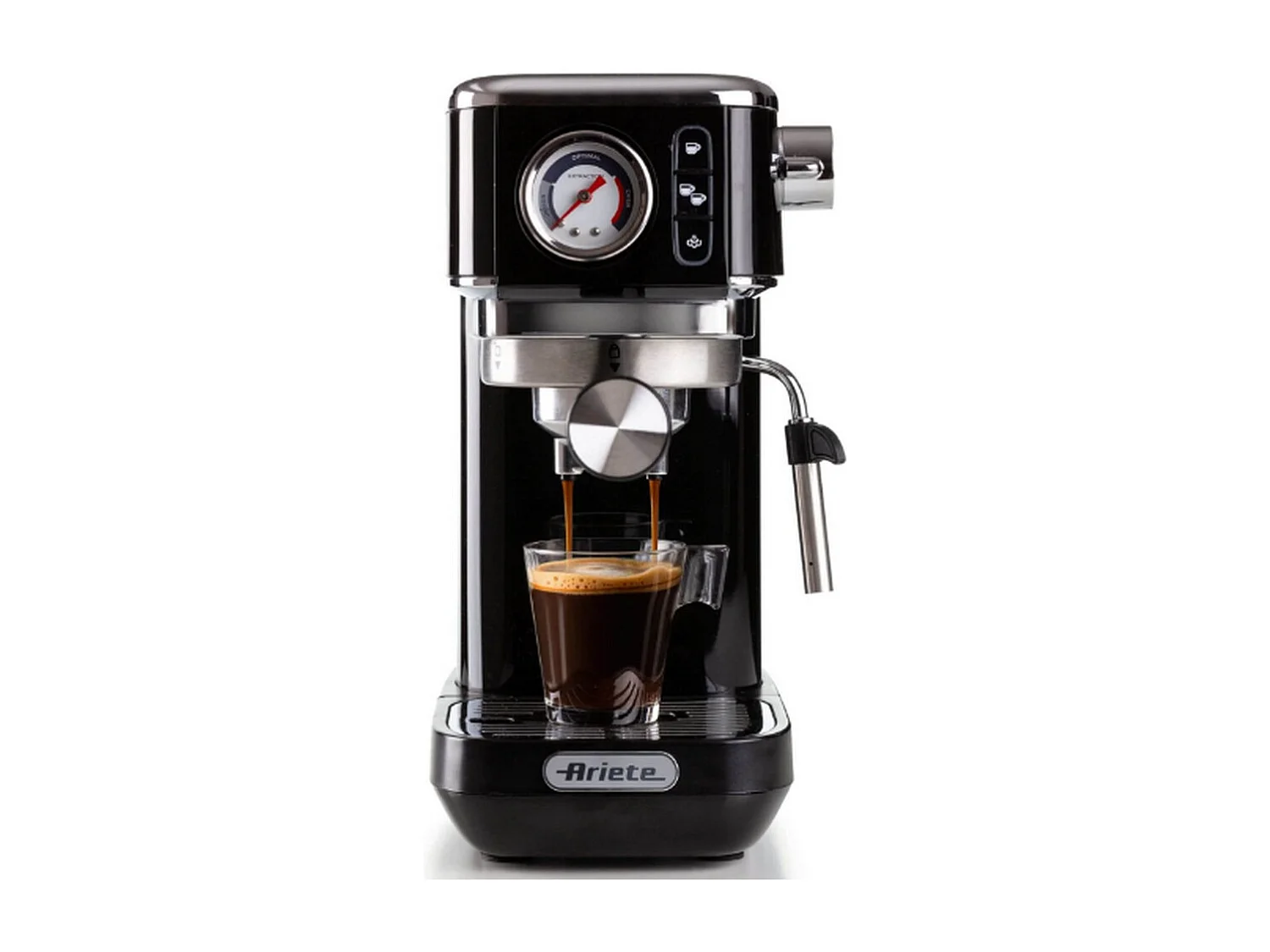 Ariete 1381 espressomachine zwart 15 bar, 1300W, compatibel met gemalen koffie en pads, met manometer en Maxi-Cappuccino