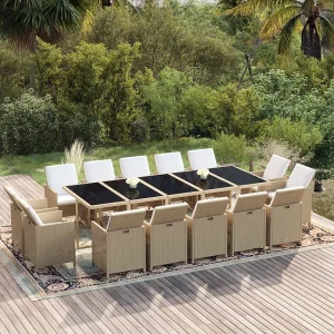 15-delige Tuinset met kussens poly rattan beige 15-delige Tuinset met kussens poly rattan beige