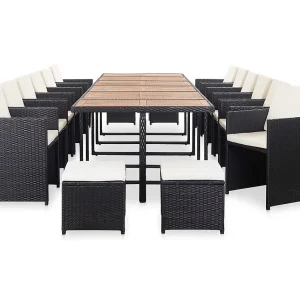 17-delige Tuinset met kussens poly rattan zwart