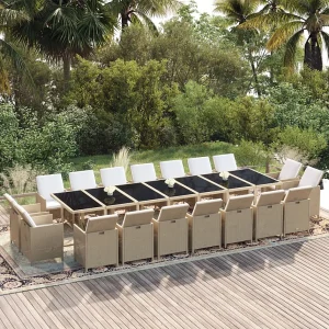 19-delige Tuinset met kussens poly rattan beige