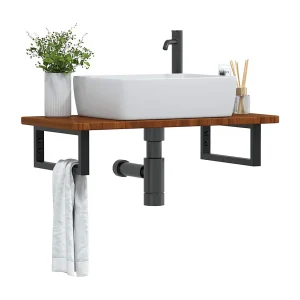 Badkamer wandschap staal en massief eikenhout