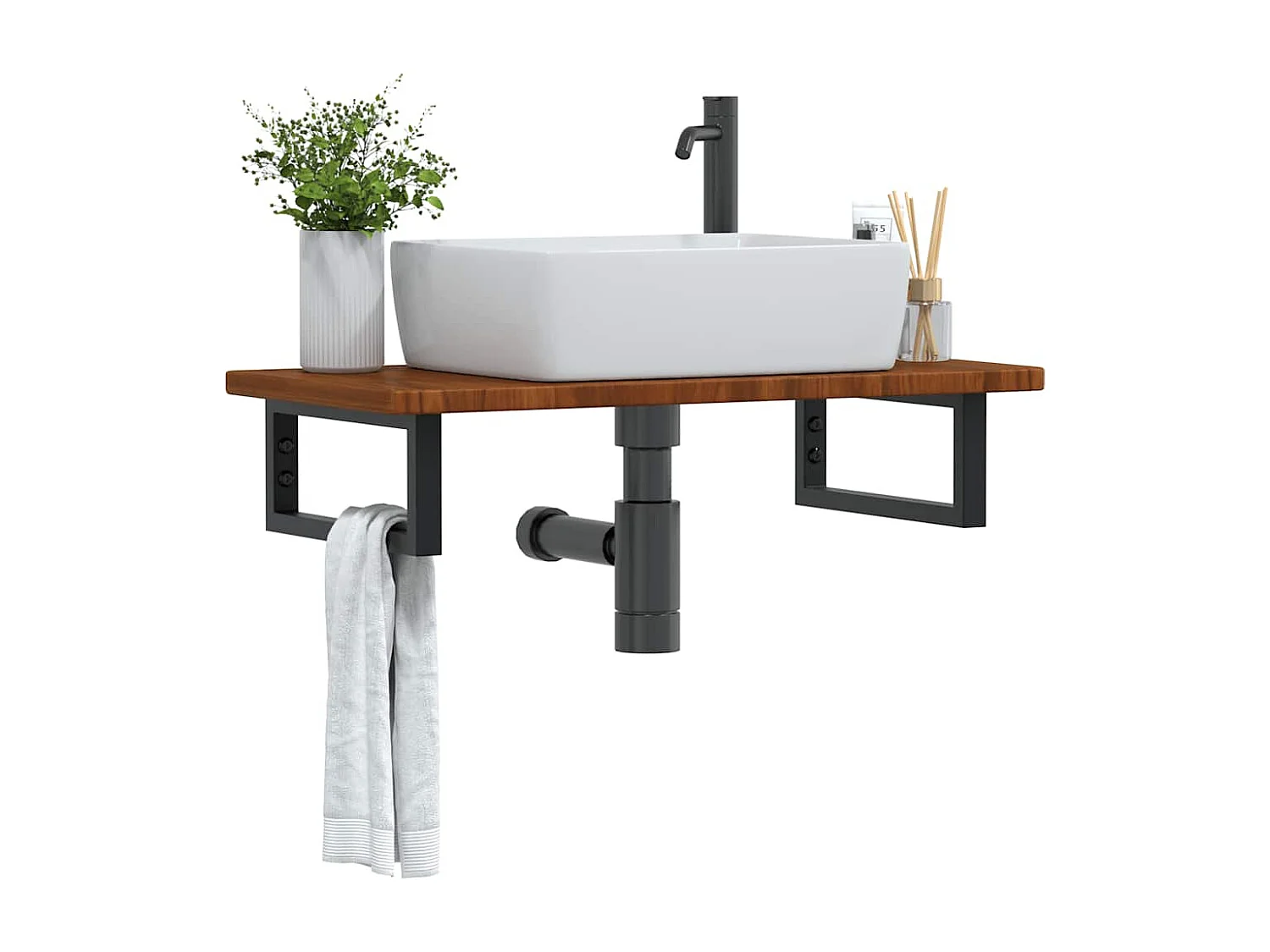 Badkamer wandschap staal en massief eikenhout