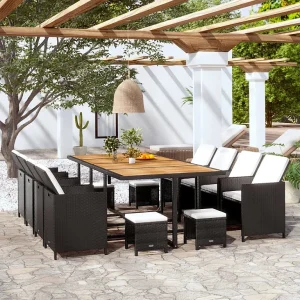 13-delige Tuinset poly rattan en acaciahout zwart