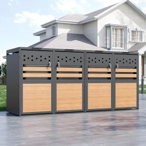Afdak voor 2 tuinafvalbakken – 2 x 132 x 80 x 120 cm – met scharnierend deksel + afsluitbaar + 2 deuren – metaal – grijs + naturel Afdak voor 2 tuinafvalbakken – 2 x 132 x 80 x 120 cm – met scharnierend deksel + afsluitbaar + 2 deuren – metaal – grijs + naturel