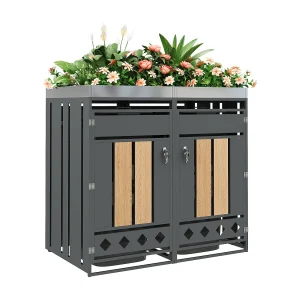 Afdak voor 2 tuinbakken – 132 x 80 x 124,5 cm – met slot + 2 deuren + plantgedeelte – metaal – grijs + naturel Afdak voor 2 tuinbakken – 132 x 80 x 124,5 cm – met slot + 2 deuren + plantgedeelte – metaal – grijs + naturel
