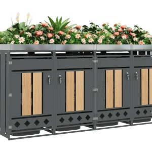 Afdak voor 4 tuinbakken – 2 x 132 x 80 x 124,5 cm – met slot + 4 deuren + plantgedeelte – metaal – grijs + naturel Afdak voor 4 tuinbakken – 2 x 132 x 80 x 124,5 cm – met slot + 4 deuren + plantgedeelte – metaal – grijs + naturel