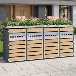 Afdak voor 4 tuinbakken – 2 x 132 x 80 x 124,5 cm – met 2 deuren + plantgedeelte + afsluitbaar – metaal – grijs + naturel Afdak voor 4 tuinbakken – 2 x 132 x 80 x 124,5 cm – met 2 deuren + plantgedeelte + afsluitbaar – metaal – grijs + naturel