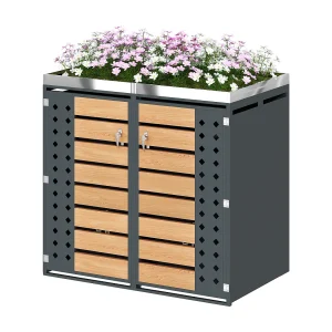 Afdak voor 2 tuinbakken – 132 x 80 x 124,5 cm – met 2 deuren + plantgedeelte + afsluitbaar – metaal – grijs + naturel Afdak voor 2 tuinbakken – 132 x 80 x 124,5 cm – met 2 deuren + plantgedeelte + afsluitbaar – metaal – grijs + naturel