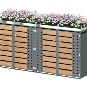 Afdak voor 4 tuinbakken – 2 x 132 x 80 x 124,5 cm – met 2 deuren + plantgedeelte + afsluitbaar – metaal – grijs + naturel Afdak voor 4 tuinbakken – 2 x 132 x 80 x 124,5 cm – met 2 deuren + plantgedeelte + afsluitbaar – metaal – grijs + naturel