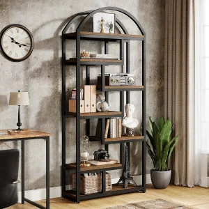 180 cm hoge gebogen boekenplank, industriële etagère boekenkast met open schappen