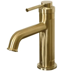 Art Deco lage wastafelmengkraan in geborsteld goud – Essebagno Art Deco lage wastafelmengkraan in geborsteld goud – Essebagno