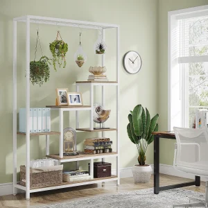 5-laags plantenstandaard voor binnen, 71,8" metalen plantenplank met 10 ophanghaken, multifunctionele bloemenbonsaihouder voor binnen, tuin, balkon (wit)