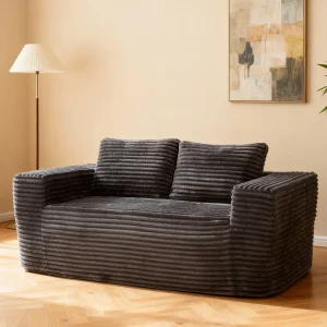 2-zits bank, Ribfluweel grijs, 65cm zitdiepte, 2 kussens, 160x88x58cm 2-zits bank, Ribfluweel grijs, 65cm zitdiepte, 2 kussens, 160x88x58cm