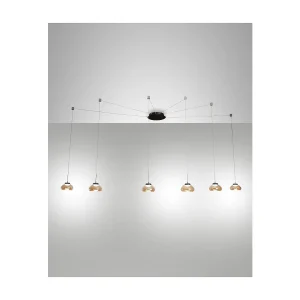 Lustre suspendu Arabella LED en métal et verre soufflé ambre 3547-46-125 Fabas Luce
