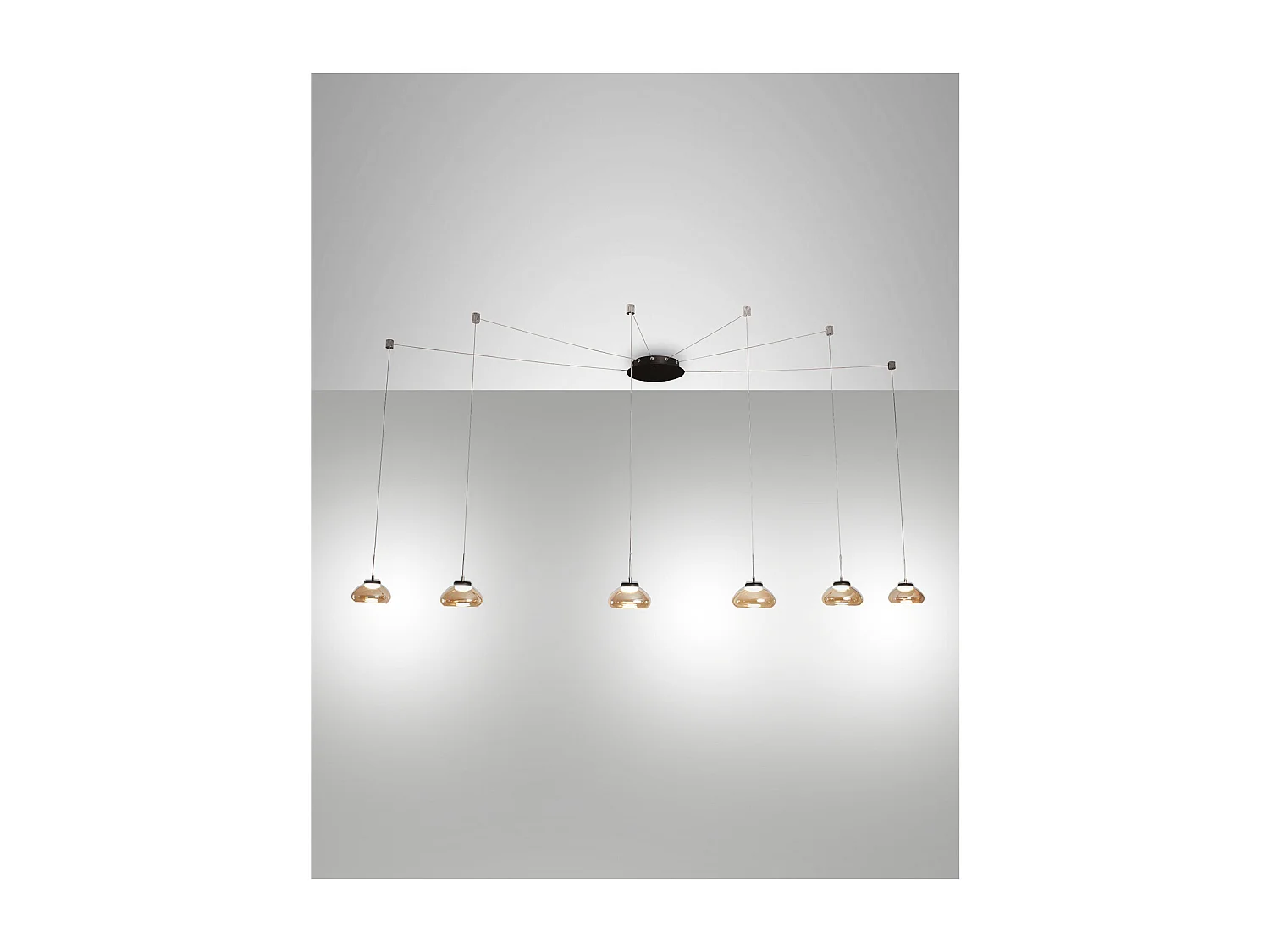 Lustre suspendu Arabella LED en métal et verre soufflé ambre 3547-46-125 Fabas Luce