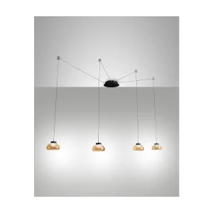 Lustre suspendu Arabella LED en métal et verre soufflé ambré 3547-49-125 Fabas Luce