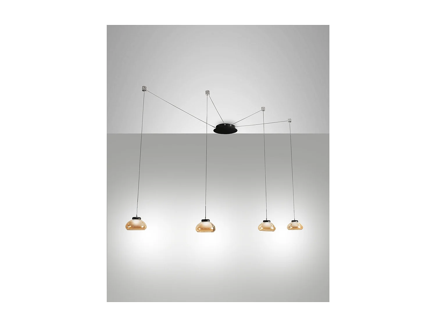 Lustre suspendu Arabella LED en métal et verre soufflé ambré 3547-49-125 Fabas Luce