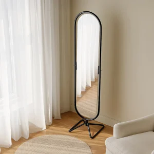 Staande passpiegel van metaal – B. 40 x H. 169 cm, zwart, ASATU Staande passpiegel van metaal – B. 40 x H. 169 cm, zwart, ASATU