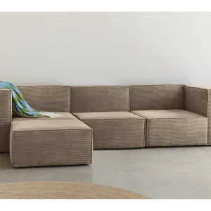 4-zitsbank met chaise longue, bekleed met corduroy stof in steenkleur 4-zitsbank met chaise longue, bekleed met corduroy stof in steenkleur