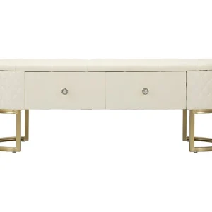 Bank met Opbergruimte VKH302, Wit, 120x40x43 cm, Kendra Home