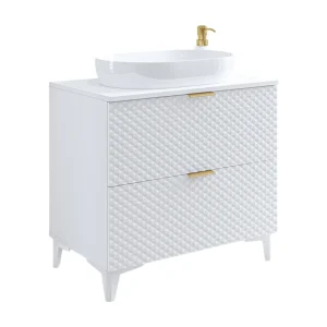 Badkamermeubel onder wastafel 80cm met 2 lades uit de CHIC collectie in wit en goudkleur Badkamermeubel onder wastafel 80cm met 2 lades uit de CHIC collectie in wit en goudkleur