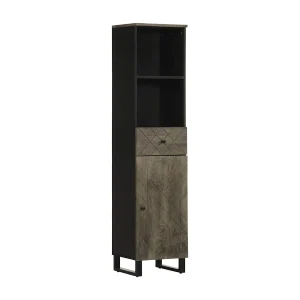 Badkamerkast 38x33x160 cm massief mangohout zwart