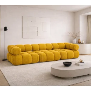 Bank, 3-zits modulair, veloursstof Salvador, geel, Selia Bank, 3-zits modulair, veloursstof Salvador, geel, Selia