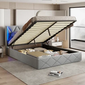 140*200cm met bedlampje, met opbergruimte via pneumatische stang IJsgrijs, fluweel