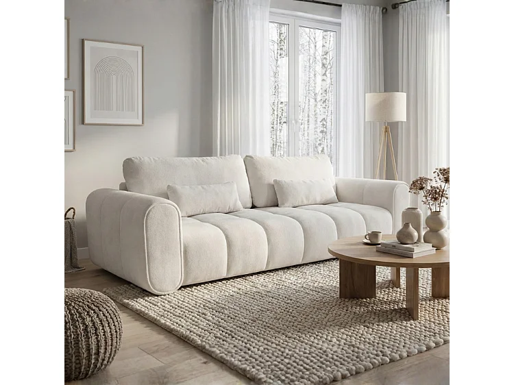 Bank SOUTH 254 × 103 cm, uitschuifbaar met slaapfunctie, in stof GERRA 5 wit