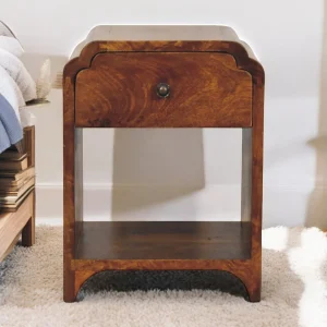 Artisan Furniture Massief Hout Newton Mini Kastanje Nachtkastje, 1 Lade en Open Plank, Donkerbruin Artisan Furniture Massief Hout Newton Mini Kastanje Nachtkastje, 1 Lade en Open Plank, Donkerbruin