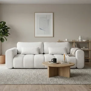 Bank SOUTH 254 × 103 cm, uitschuifbaar met slaapfunctie, in stof GERRA 65 lichtgrijs. Bank SOUTH 254 × 103 cm, uitschuifbaar met slaapfunctie, in stof GERRA 65 lichtgrijs.