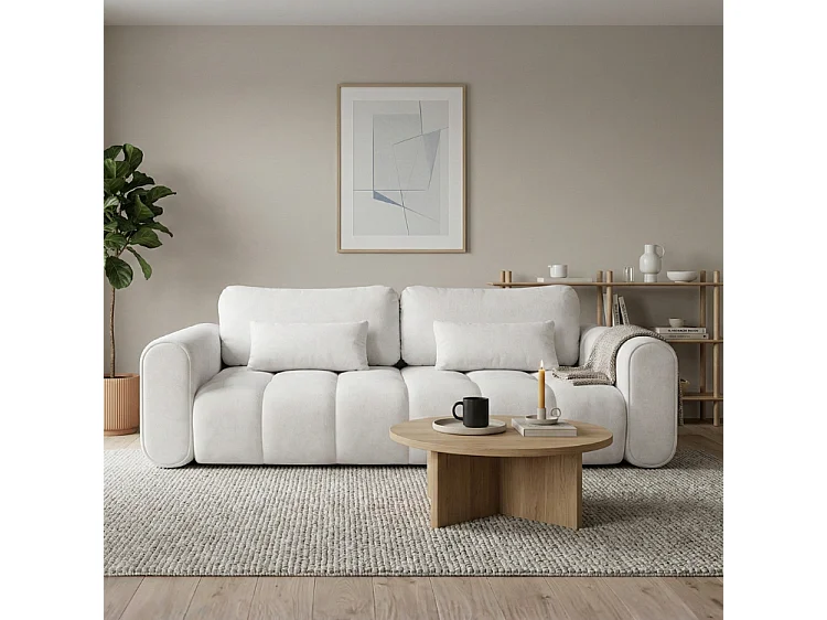 Bank SOUTH 254 × 103 cm, uitschuifbaar met slaapfunctie, in stof GERRA 65 lichtgrijs.