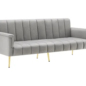 Slaapbank 183x76x75 cm, verstelbare rugleuningen en armleuningen, metalen poten, fluweel, grijs