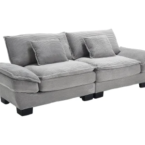 2-zits bank 224x81x81 cm, ultradiepe zitting, met kussens, fluweel, lichtgrijs 2-zits bank 224x81x81 cm, ultradiepe zitting, met kussens, fluweel, lichtgrijs