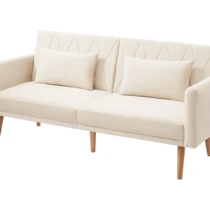 2-zits slaapbank 180x75x82 cm, onafhankelijk verstelbare rugleuningen, verstelbare armleuningen, fluweel, beige 2-zits slaapbank 180x75x82 cm, onafhankelijk verstelbare rugleuningen, verstelbare armleuningen, fluweel, beige
