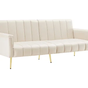 Slaapbank 183x76x75 cm, verstelbare rugleuning en armleuningen, metalen poten, fluweel, beige Slaapbank 183x76x75 cm, verstelbare rugleuning en armleuningen, metalen poten, fluweel, beige