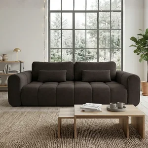 Bank SOUTH 254 × 103 cm, uitschuifbaar met slaapfunctie, in stof GERRA 75 zwart. Bank SOUTH 254 × 103 cm, uitschuifbaar met slaapfunctie, in stof GERRA 75 zwart.