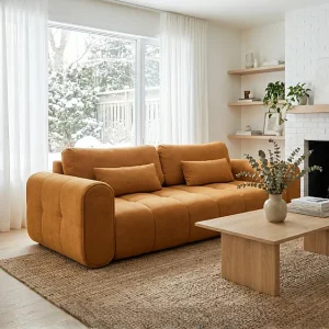 Bank SOUTH 254 × 103 cm, uitschuifbaar met slaapfunctie, in stof GERRA 30 oranje Bank SOUTH 254 × 103 cm, uitschuifbaar met slaapfunctie, in stof GERRA 30 oranje