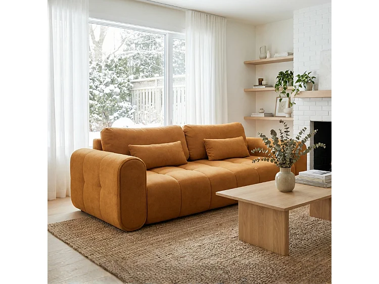 Bank SOUTH 254 × 103 cm, uitschuifbaar met slaapfunctie, in stof GERRA 30 oranje