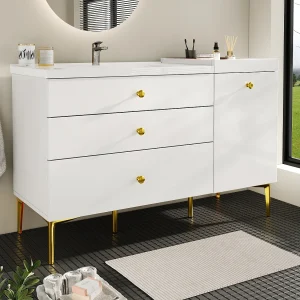 Badkamermeubel met keramische wastafel – 120 x 47,5 x 80 cm – met lades en kast – MDF – wit Badkamermeubel met keramische wastafel – 120 x 47,5 x 80 cm – met lades en kast – MDF – wit