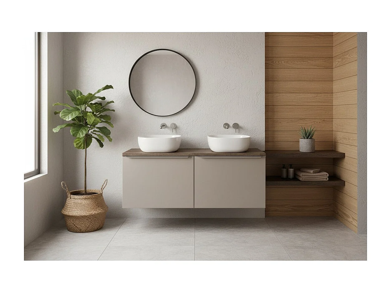 Badkamerset VANTA taupe: onderkast 120cm + wastafelblad
