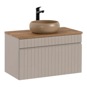 Badkamerset ICON: onderkast 80cm kasjmier + blad voor wastafel + ronde opbouwwastafel