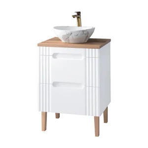 Badkamerset FIDJI: onderkast 60cm + plan voor wastafel + asymmetrische ovale opbouwwastafel + poten Badkamerset FIDJI: onderkast 60cm + plan voor wastafel + asymmetrische ovale opbouwwastafel + poten